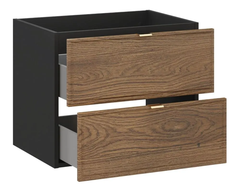 Szafka pod umywalkę nablatową TALIA CASELLA 2S 60cm dąb casella/czarny mat z blatem MIRAT. styl KLASYCZNY, LOFT