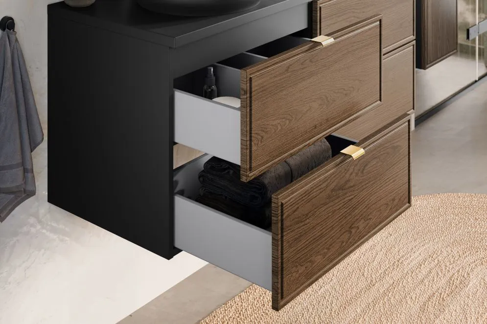 Szafka pod umywalkę nablatową TALIA CASELLA 2S 60cm dąb casella/czarny mat z blatem MIRAT. styl KLASYCZNY, LOFT
