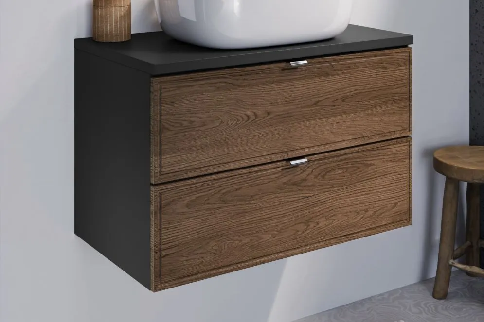Szafka pod umywalkę nablatową TALIA CASELLA 2S 60cm dąb casella/czarny mat z blatem MIRAT. styl KLASYCZNY, LOFT