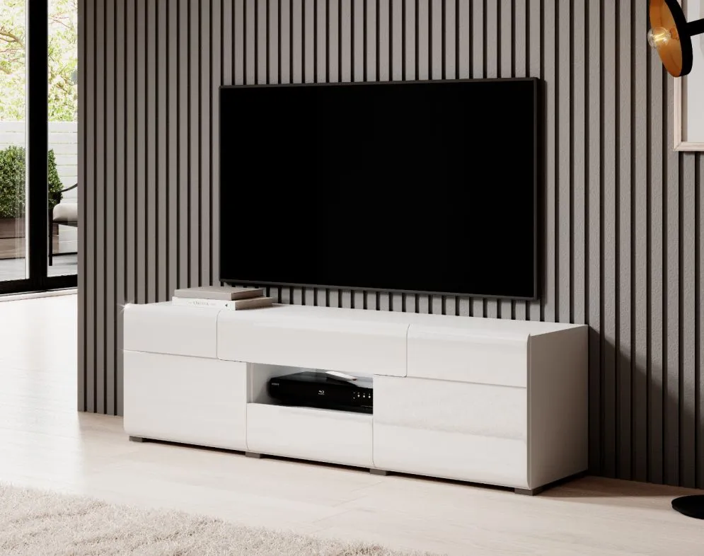 Szafka RTV TOLEDO 2D2S 159 biała połysk HELVETIA | MIRAT. w stylu GLAMOUR kolekcja