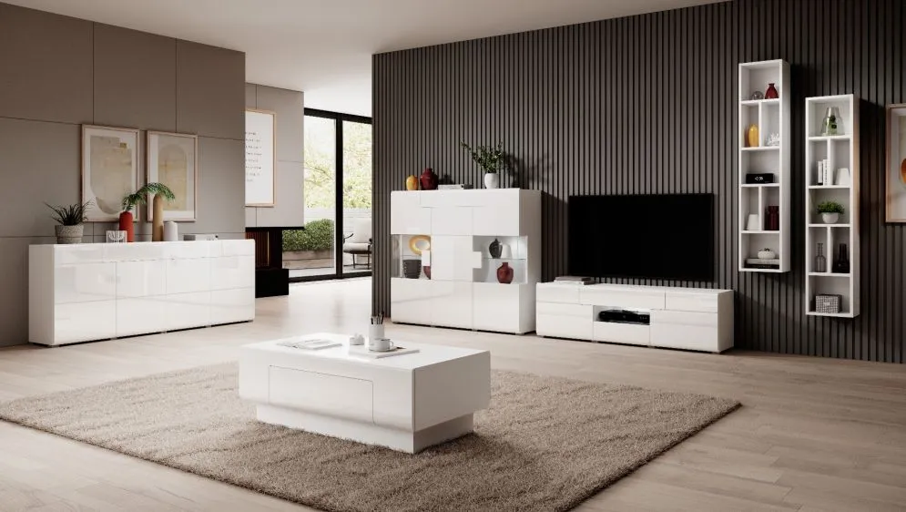 Komoda TOLEDO 4D1S biała połysk HELVETIA | MIRAT. w stylu GLAMOUR kolekcja