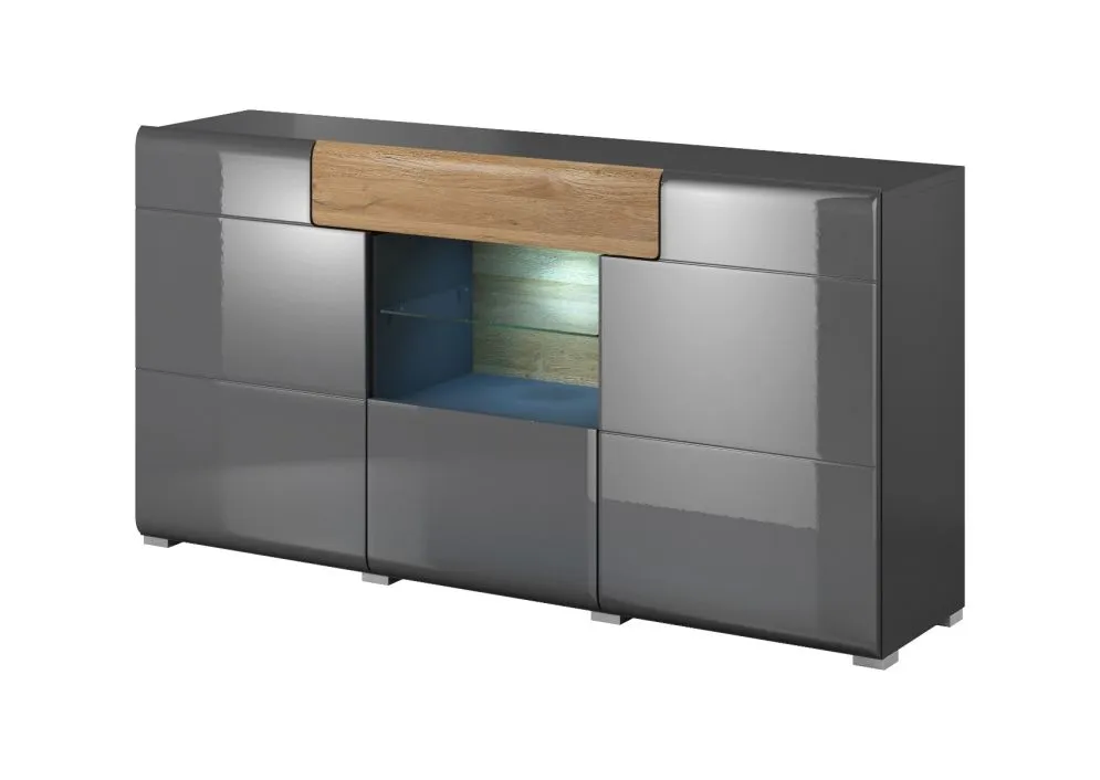 Komoda TOLEDO 3D1S antracyt połysk/dąb grandson HELVETIA | MIRAT. w stylu LOFT kolekcja