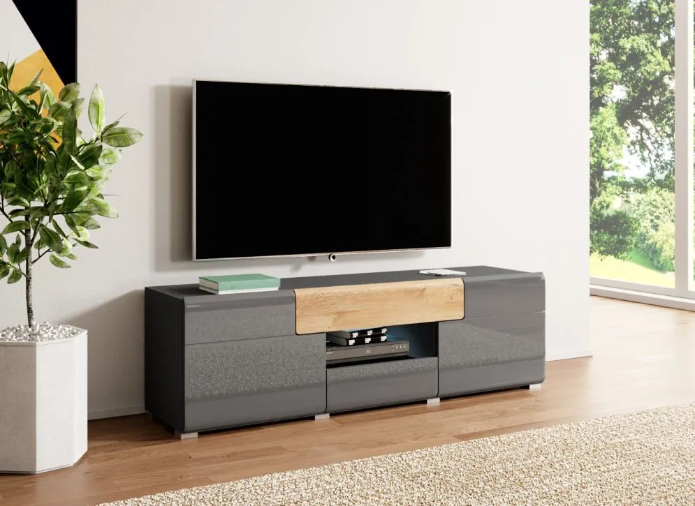 Szafka RTV TOLEDO 2D2S 159 antracyt połysk/dąb grandson HELVETIA | MIRAT. w stylu LOFT kolekcja