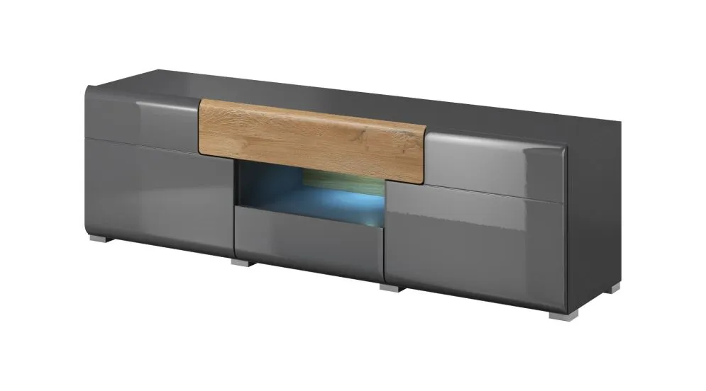 Szafka RTV TOLEDO 2D2S 159 antracyt połysk/dąb grandson HELVETIA | MIRAT. w stylu LOFT kolekcja