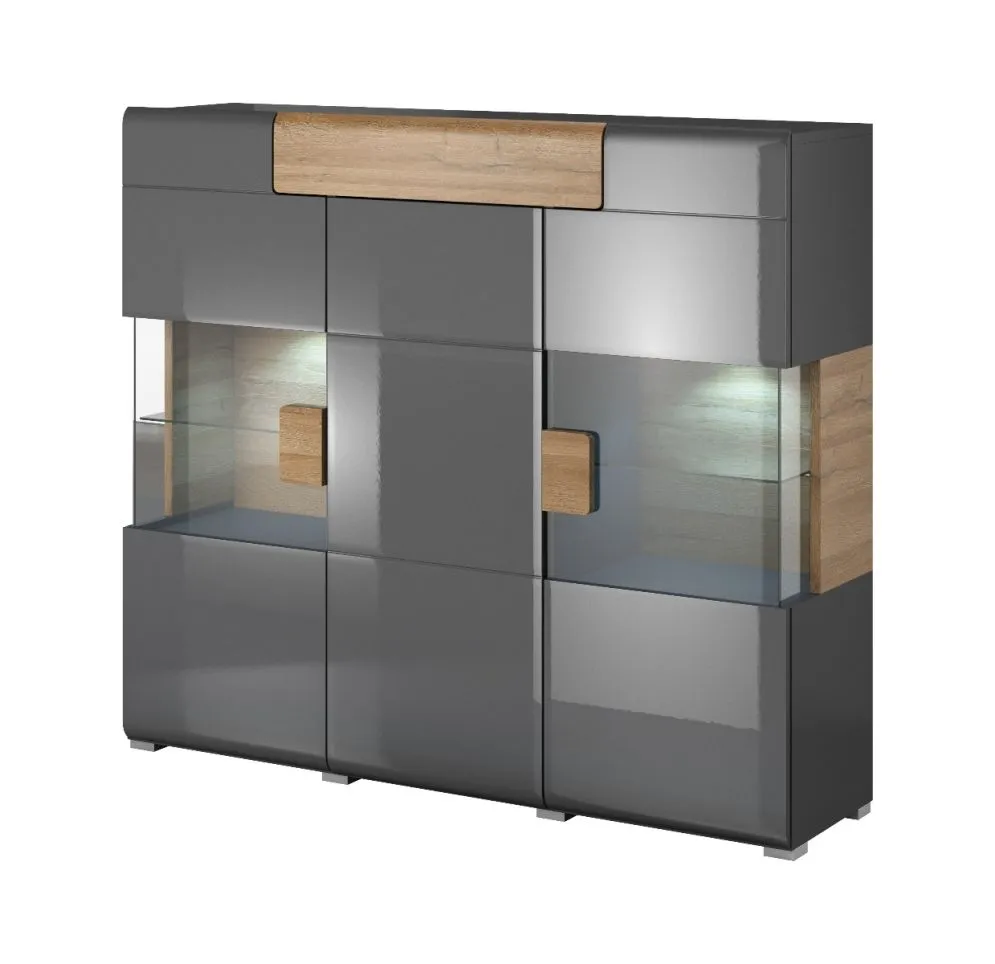 Komoda wysoka TOLEDO 3D1S 147 antracyt połysk/dąb grandson HELVETIA | MIRAT. w stylu LOFT kolekcja