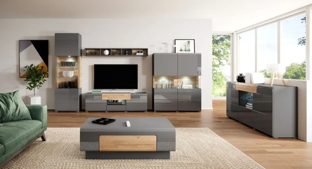 Szafka RTV TOLEDO 2D2S 159 antracyt połysk/dąb grandson HELVETIA | MIRAT. w stylu LOFT kolekcja