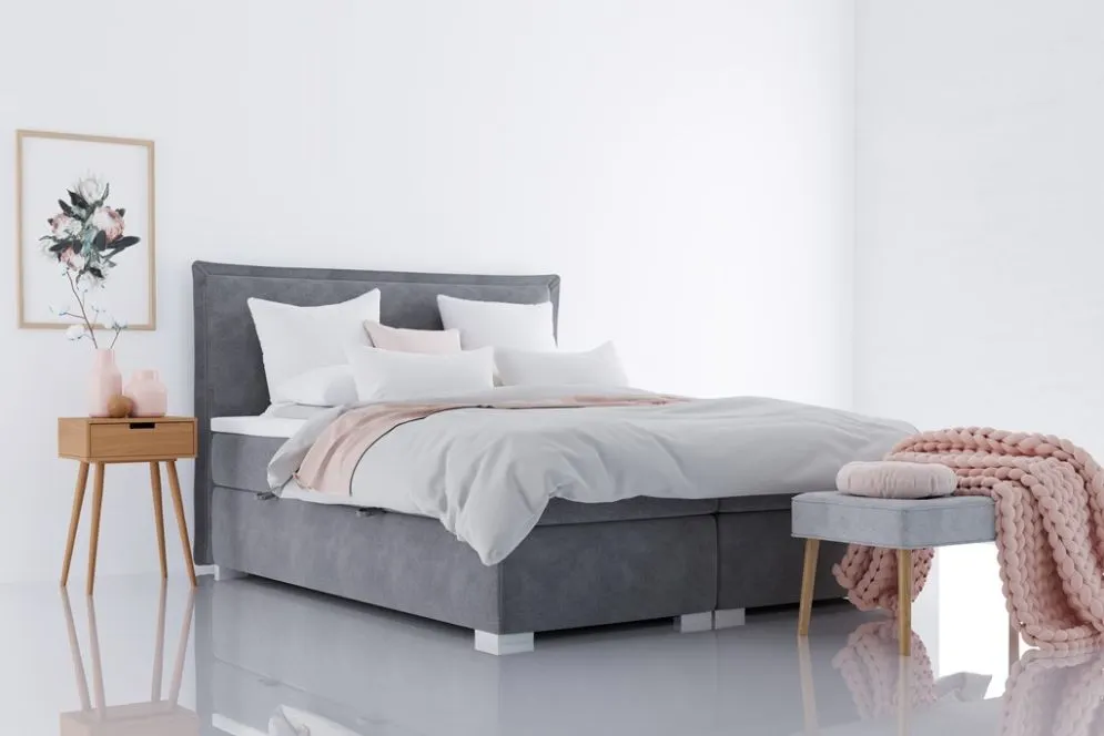 Łóżko kontynentalne VADUZ 140 jasno szare velvet do sypialni w stylu glamour | MIRAT. w stylu GLAMOUR kolekcja