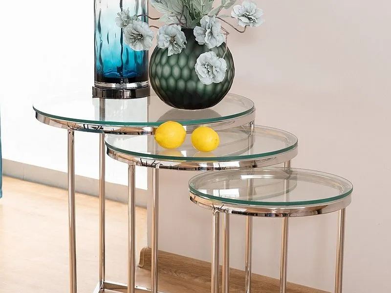 Ława TRINITY srebrna zestaw ław do salonu | MIRAT. styl GLAMOUR