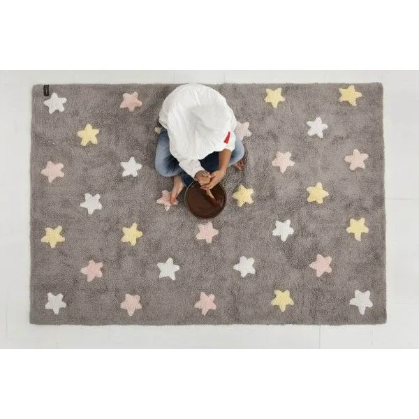 Dywan dziecięcy TRICOLOR STAR 120x160 szary/różowy w gwiazdki | MIRAT.
