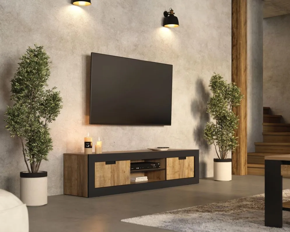 Szafka RTV DADES 2D 180cm dąb samdal/czarny mat stojąca I sklep meblowy MIRAT. styl LOFT