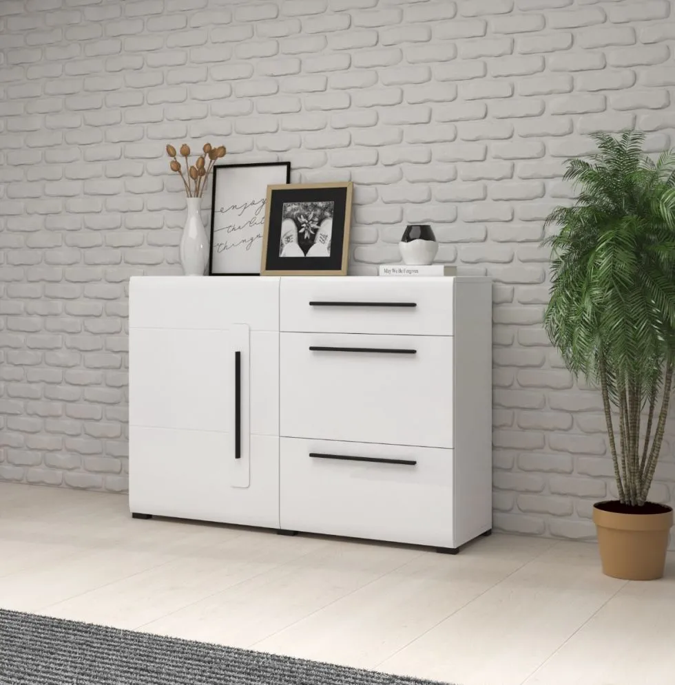Komoda TULSA 1D3S 120 biała połysk I sklep meblowy MIRAT. styl GLAMOUR kolekcja TULSA