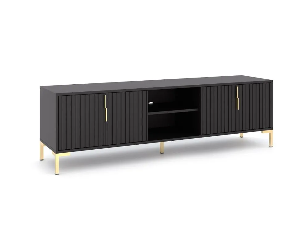 Szafka RTV FLINN 4D 165 czarna mat glamour I sklep meblowy MIRAT. styl GLAMOUR, LOFT