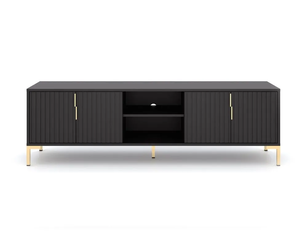 Szafka RTV FLINN 4D 165 czarna mat glamour I sklep meblowy MIRAT. styl GLAMOUR, LOFT