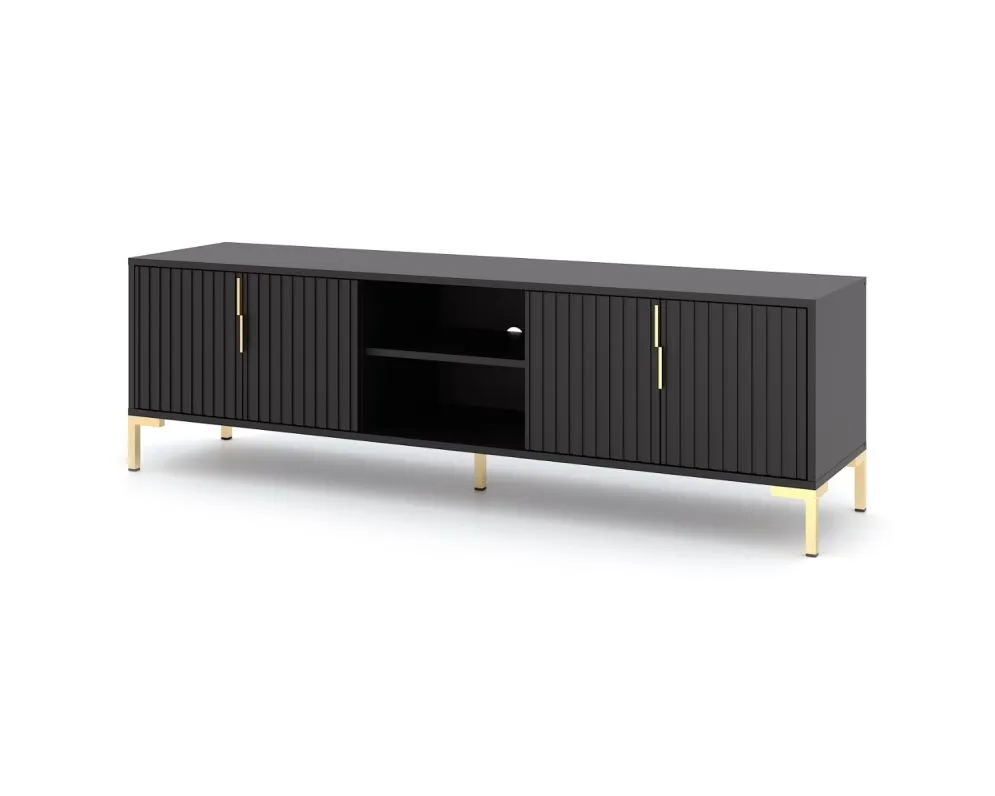 Szafka RTV FLINN 4D 165 czarna mat glamour I sklep meblowy MIRAT. styl GLAMOUR, LOFT