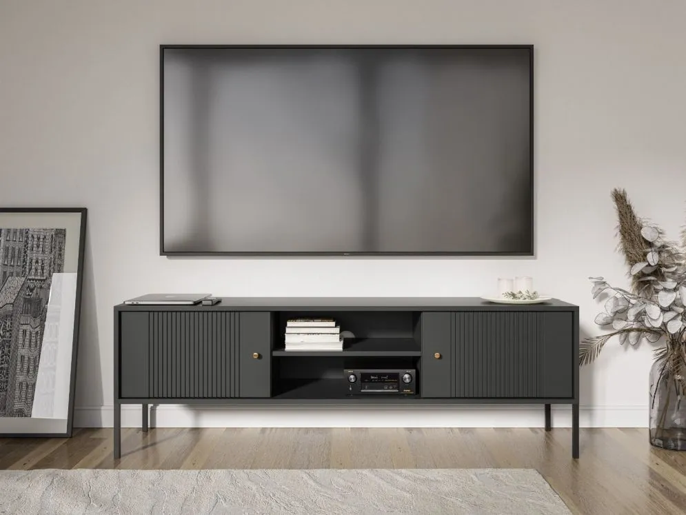 Szafka RTV ISEO 154 czarna mat loftowa I sklep meblowy MIRAT. styl LOFT, RYFLOWANY kolekcja ISEO