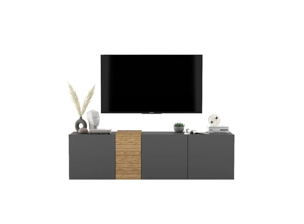 Szafka RTV NAVA 1 160 grafit mat/dąb artisan wisząca | MIRAT. styl LOFT