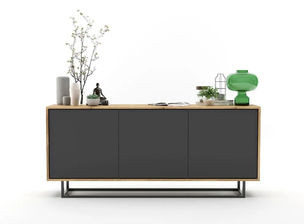 Komoda NILA 3D 168 dąb wotan/grafit mat w stylu loft | MIRAT. styl LOFT kolekcja NILA