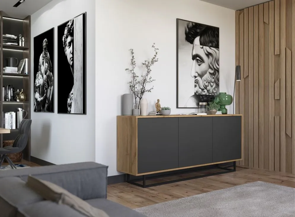 Komoda NILA 3D 168 dąb wotan/grafit mat w stylu loft | MIRAT. styl LOFT kolekcja NILA