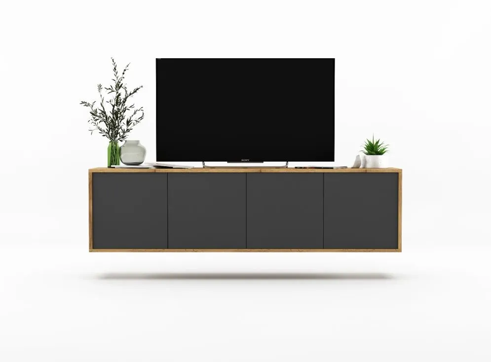 Szafka RTV NILA 4 150 dąb wotan/grafit mat z półkami | MIRAT. styl LOFT kolekcja NILA