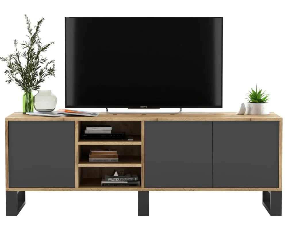 Szafka RTV NILA 6 dąb wotan/grafit mat z szafkami I sklep meblowy MIRAT. styl LOFT kolekcja NILA