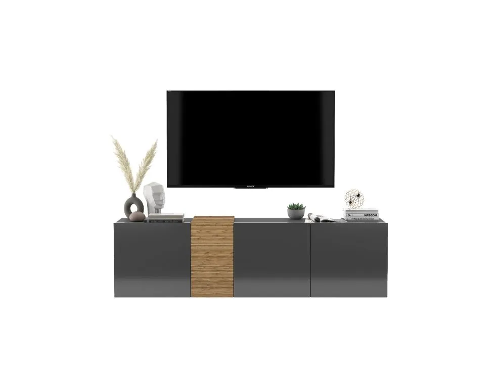Szafka RTV NAVA 1 160 grafit połysk/dąb artisan wisząca | MIRAT. styl LOFT