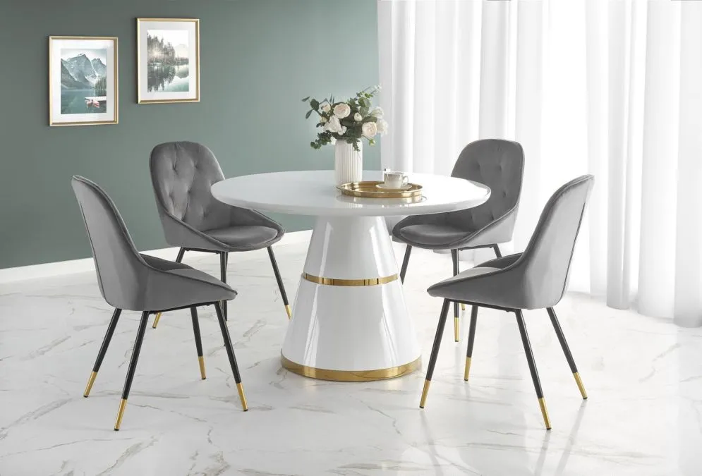 Stół okrągły VEGAS 120x120 biały/złoty na jednej nodze | MIRAT. styl GLAMOUR