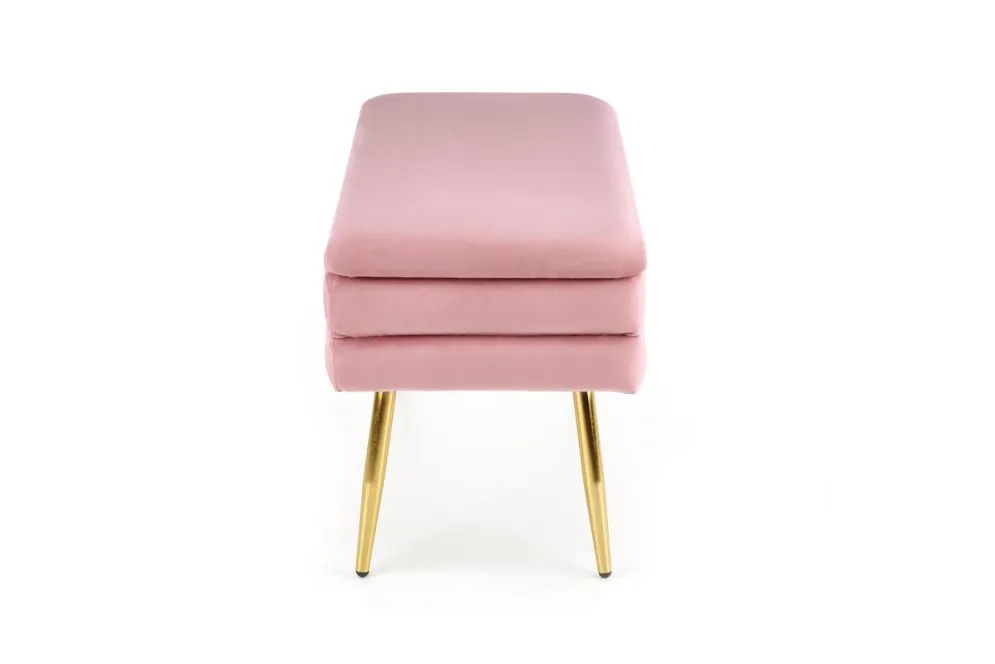 Ławka VELVA VELVET różowa ze złotymi nogami | MIRAT. styl GLAMOUR