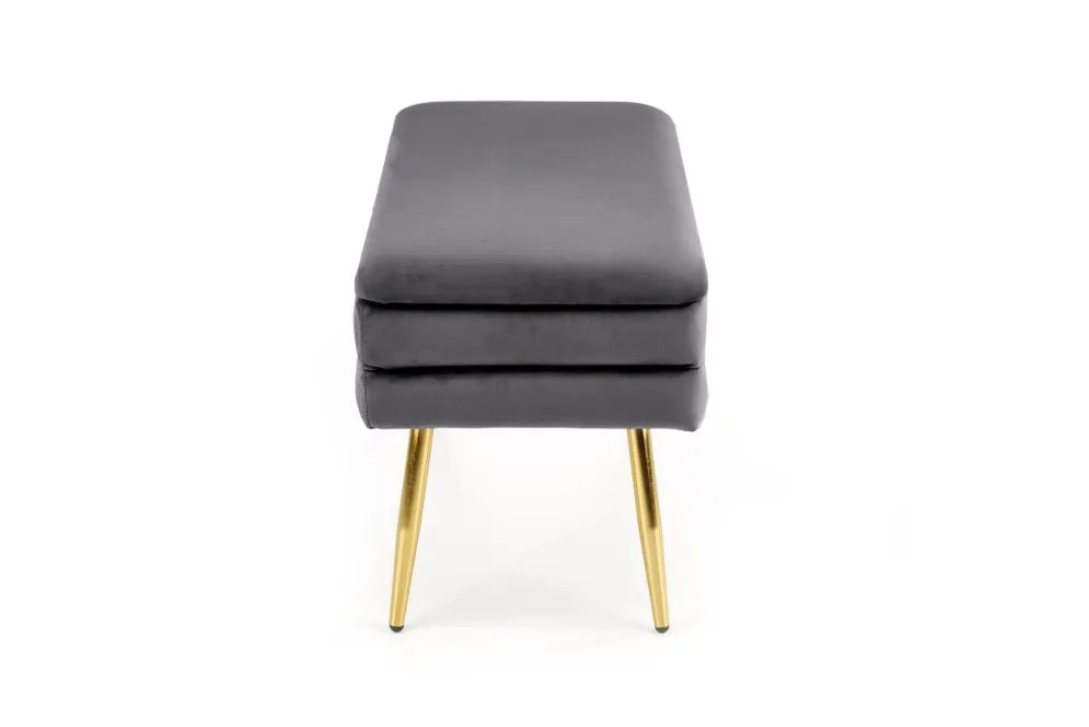 Ławka VELVA VELVET szara ze złotymi nogami | MIRAT. styl GLAMOUR