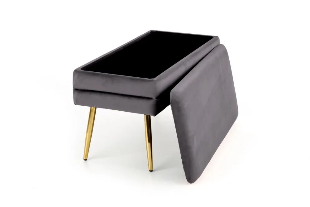 Ławka VELVA VELVET szara ze złotymi nogami | MIRAT. styl GLAMOUR