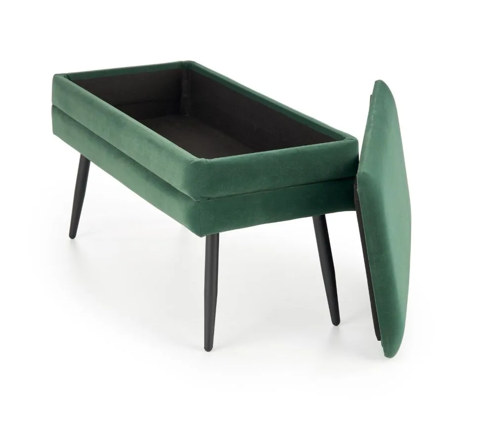 Ławka VELVA VELVET ciemnozielona z pojemnikiem w stylu loft | MIRAT. styl LOFT
