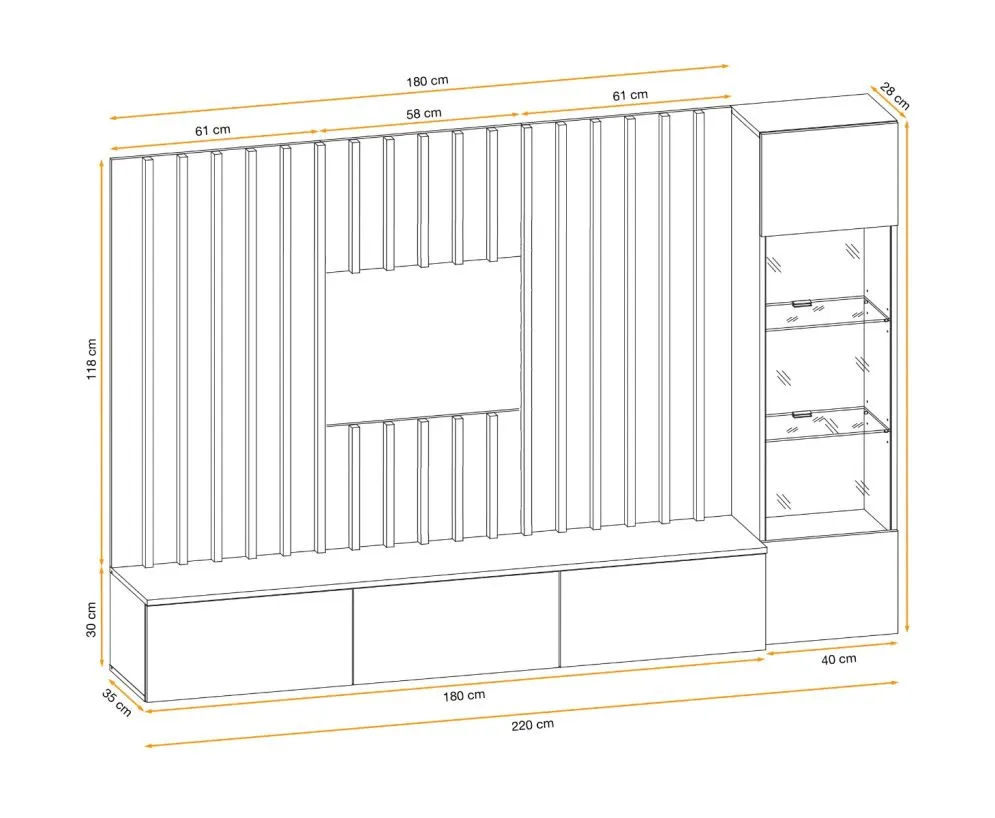 Meblościanka VERTI dąb artrisan/kaszmirowa z oświetleniem LED I sklep meblowy MIRAT.  kolekcja VERTI