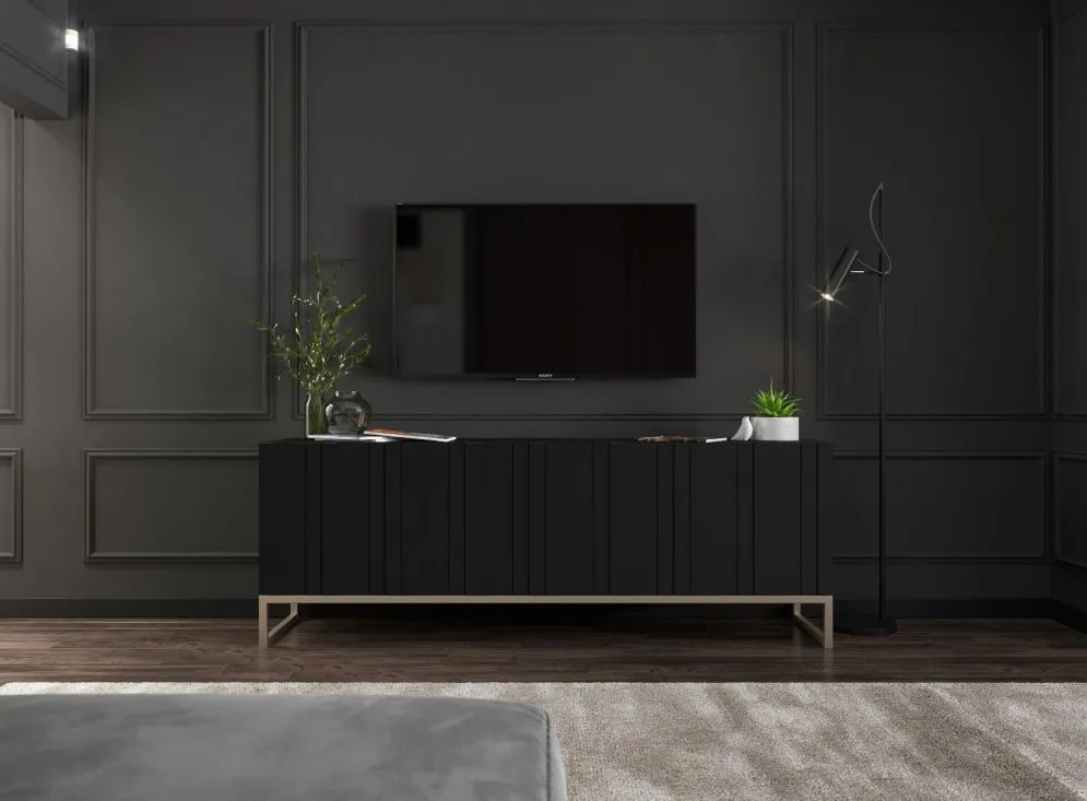 Szafka RTV TAL 150 czarna mat MEBLE LINDNER | MIRAT. w stylu GLAMOUR, LOFT kolekcja TAL