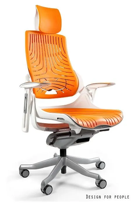 Fotel biurowy WAU biały/pomarańczowy elastomer ergonomiczny | MIRAT.