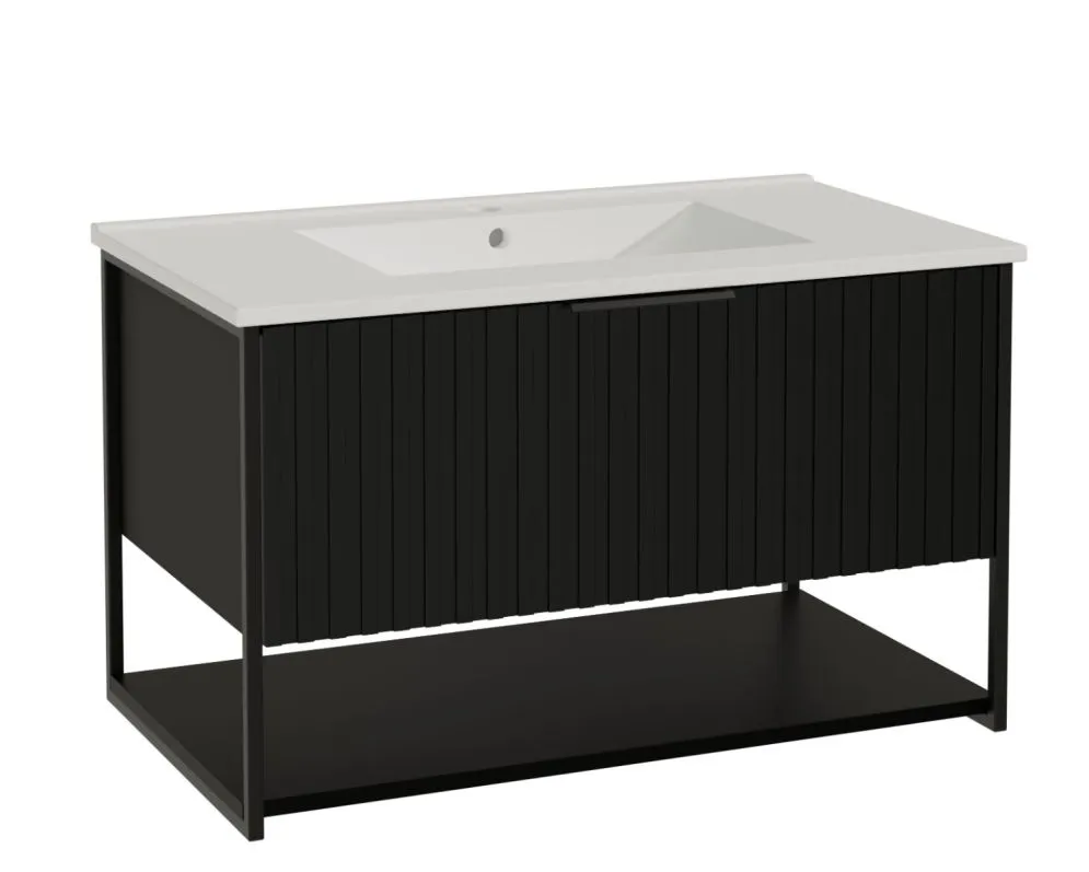 Szafka pod umywalkę TURF BLACK VINTAGE 80-1S 80cm czarna frezowane fronty I sklep meblowy MIRAT. styl LOFT, RYFLOWANY kolekcja TURF