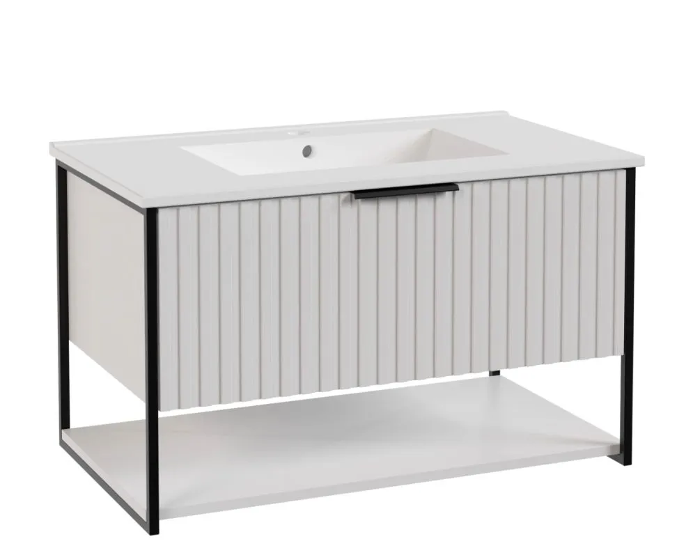 Szafka pod umywalkę TURF WHITE MARENGO 80-1S 80cm biała loftowa I sklep meblowy MIRAT. styl RYFLOWANY kolekcja TURF