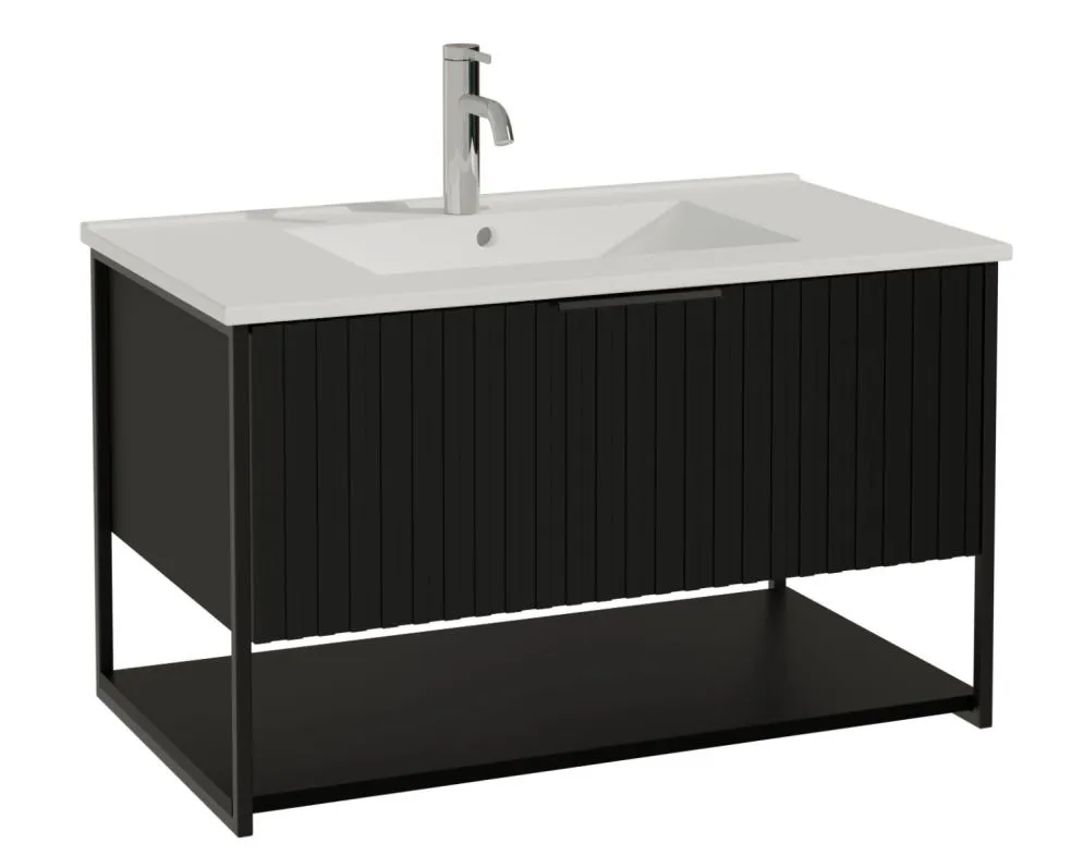 Szafka pod umywalkę TURF BLACK VINTAGE 80-1S 80cm czarna frezowane fronty I sklep meblowy MIRAT. styl LOFT, RYFLOWANY kolekcja TURF