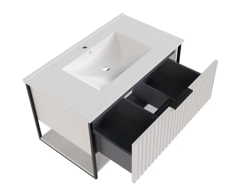 Szafka pod umywalkę TURF WHITE MARENGO 80-1S 80cm biała loftowa I sklep meblowy MIRAT. styl RYFLOWANY kolekcja TURF