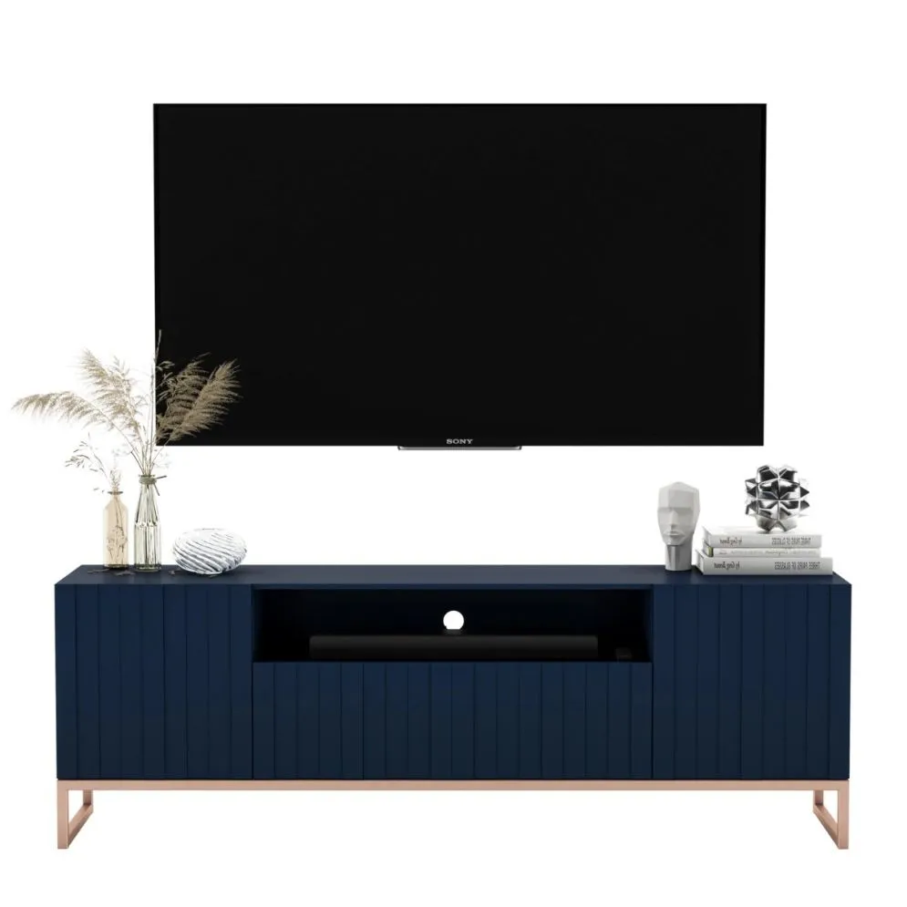 Szafka RTV TAL 2D1K 150cm granatowa mat stojąca I sklep meblowy MIRAT. styl GLAMOUR, LOFT, RYFLOWANY kolekcja TAL