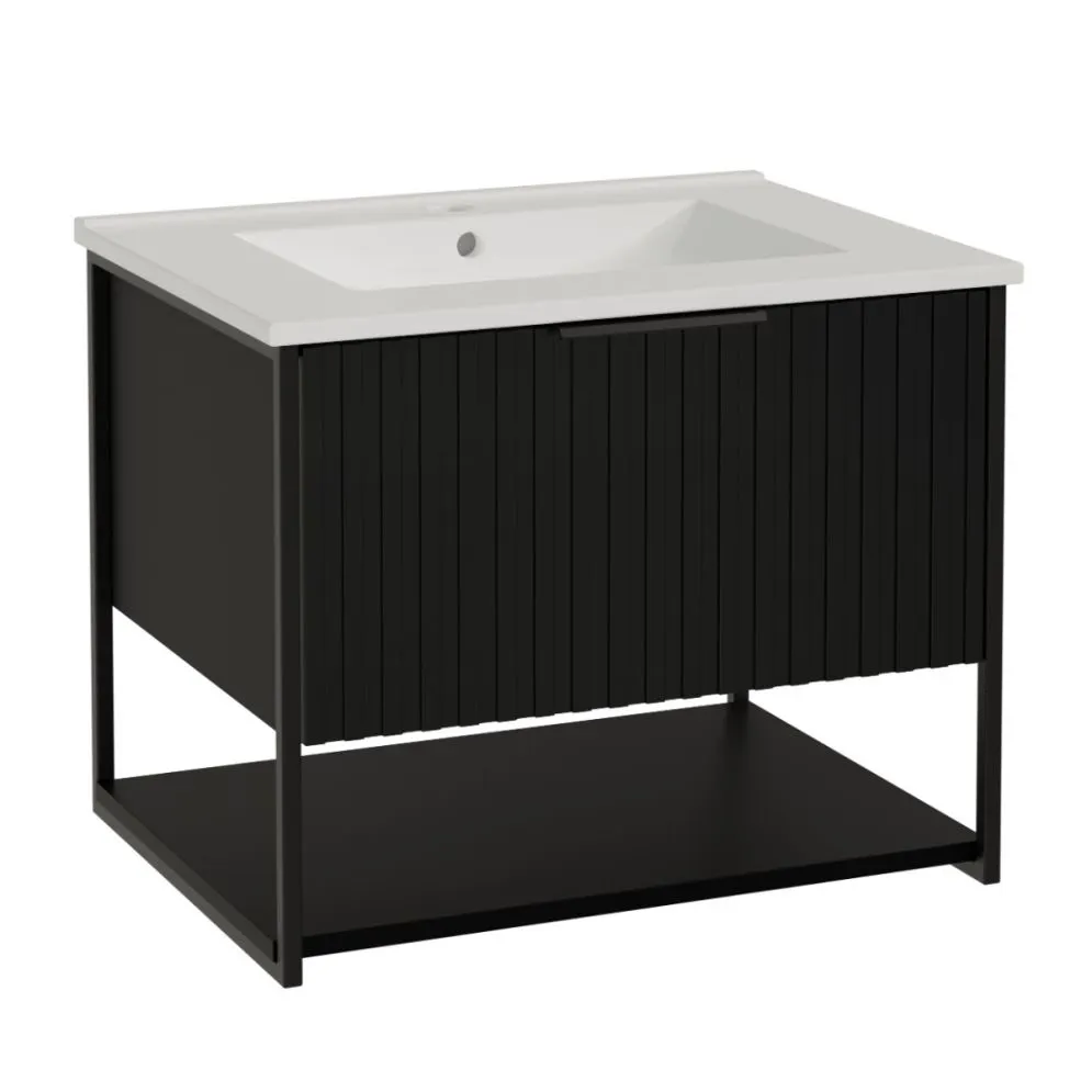 Szafka pod umywalkę TURF BLACK VINTAGE 60-1S 60cm czarna polskiej produkcji I sklep meblowy MIRAT. styl LOFT, RYFLOWANY kolekcja TURF