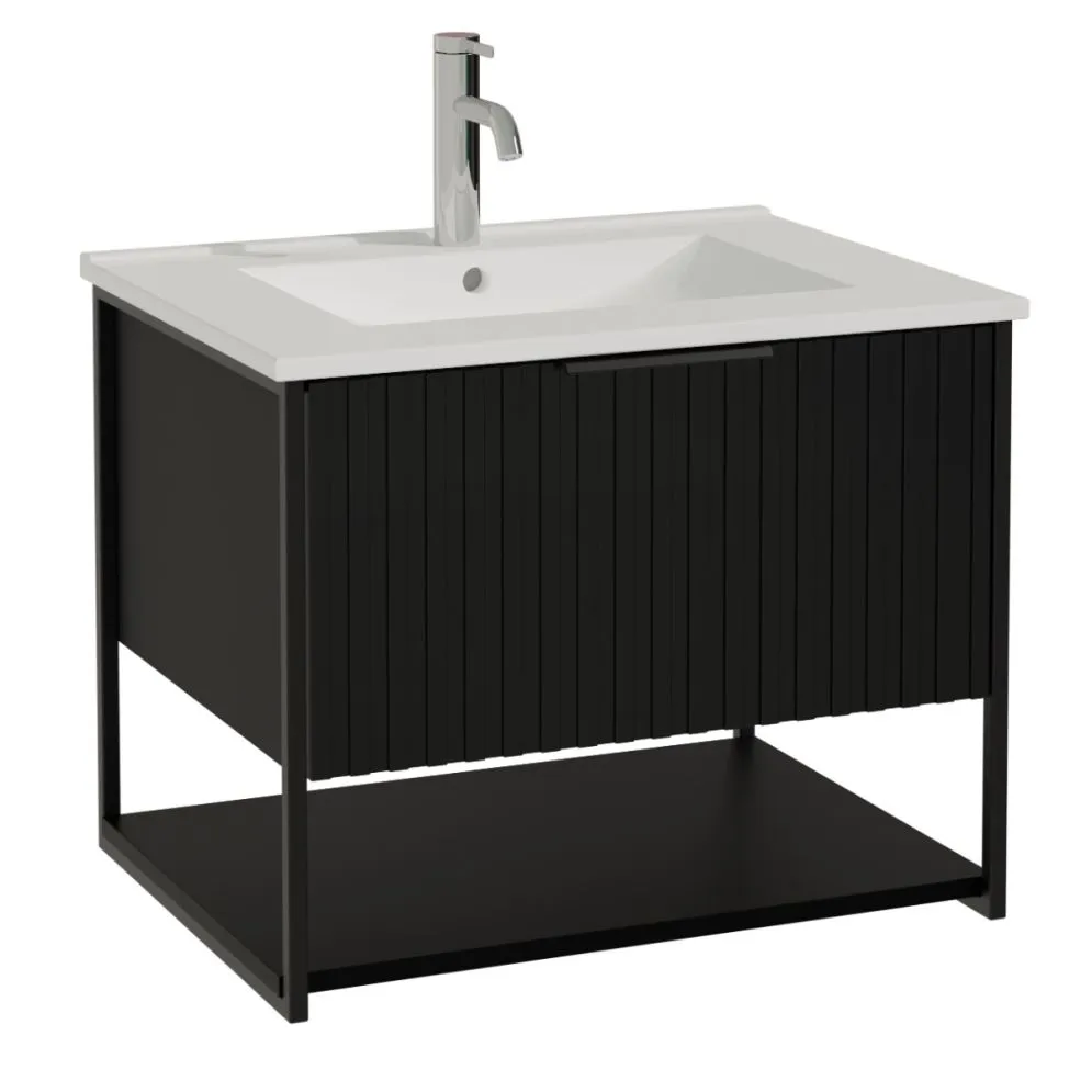 Szafka pod umywalkę TURF BLACK VINTAGE 60-1S 60cm czarna polskiej produkcji I sklep meblowy MIRAT. styl LOFT, RYFLOWANY kolekcja TURF