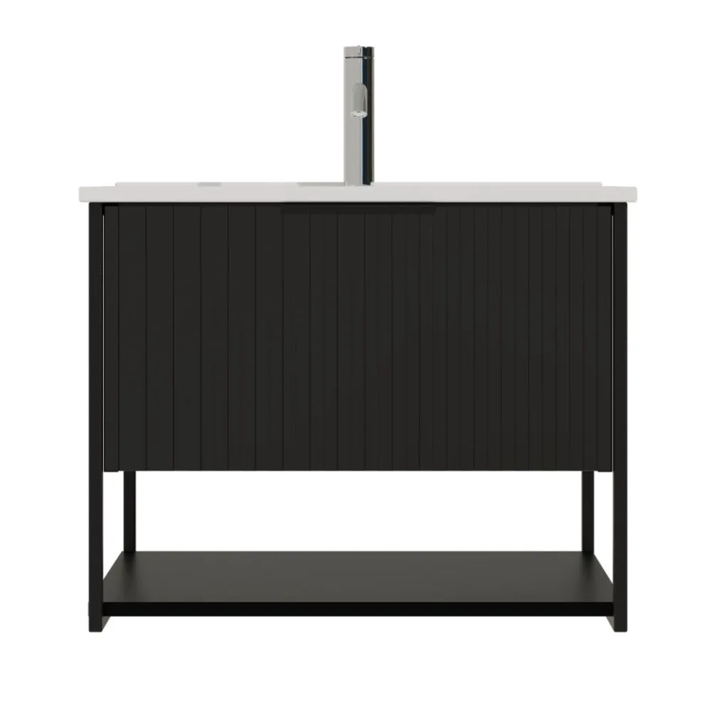Szafka pod umywalkę TURF BLACK VINTAGE 60-1S 60cm czarna polskiej produkcji I sklep meblowy MIRAT. styl LOFT, RYFLOWANY kolekcja TURF