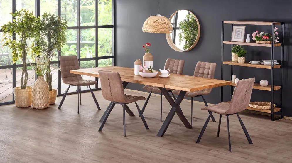 Stół XAVIER 160(250)x90 jasny dąb/czarny rozkładany z naturalnym drewnem | MIRAT. w stylu LOFT kolekcja