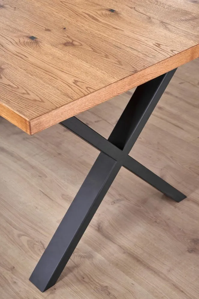 Stół XAVIER 160(250)x90 jasny dąb/czarny rozkładany z naturalnym drewnem | MIRAT. w stylu LOFT kolekcja