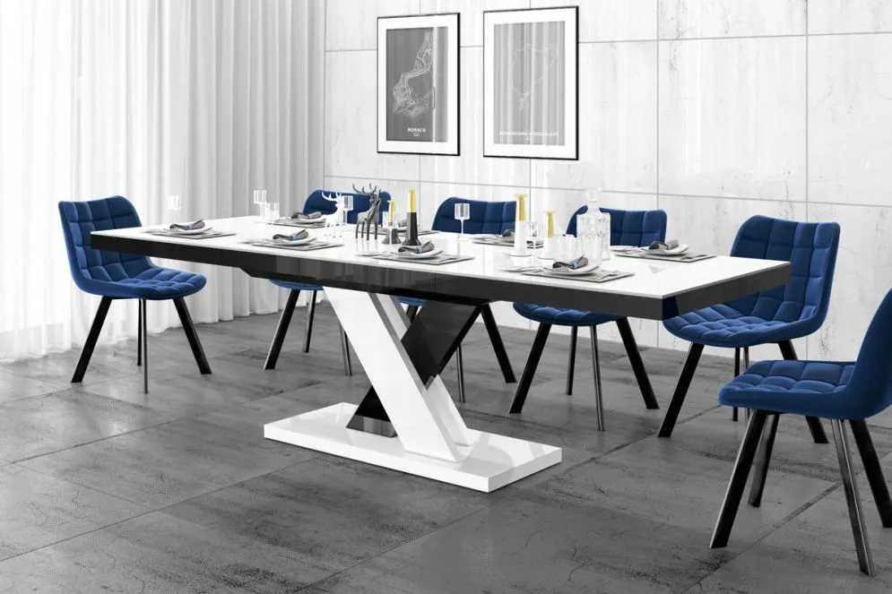 Stół XENON LUX biały połysk/czarny połysk mix rozkładany designerski | MIRAT. w stylu kolekcja