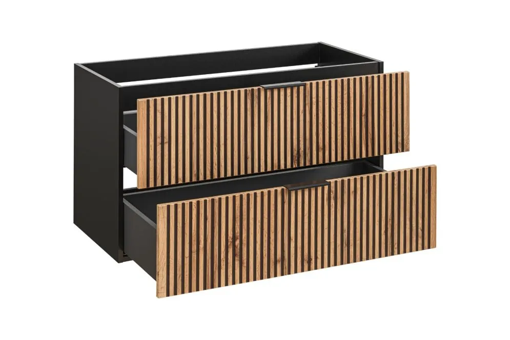 Szafka pod umywalkę XILO BLACK WOTAN 82 100cm czarna/dąb szeroka I sklep meblowy MIRAT. styl LOFT, RYFLOWANY