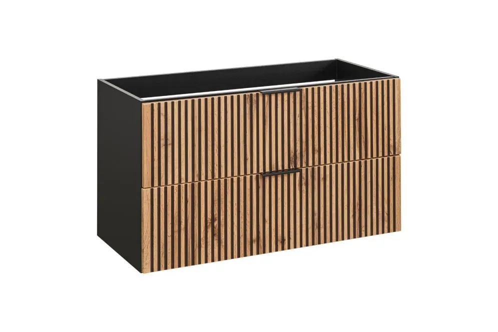 Szafka pod umywalkę XILO BLACK WOTAN 82 100cm czarna/dąb szeroka I sklep meblowy MIRAT. styl LOFT, RYFLOWANY