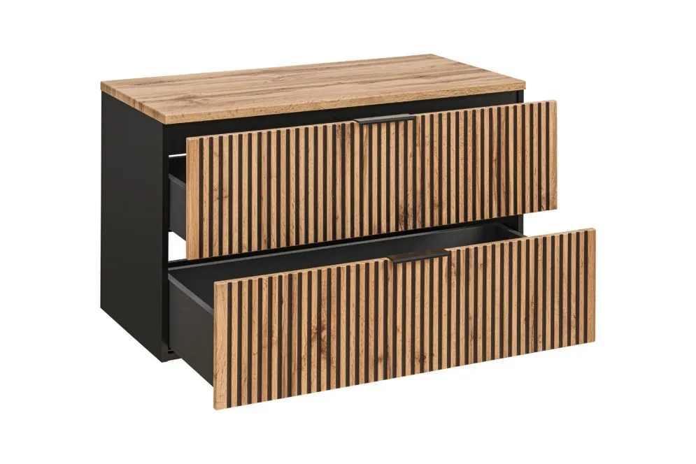 Szafka pod umywalkę XILO BLACK WOTAN 82 100cm czarna/dąb szeroka I sklep meblowy MIRAT. styl LOFT, RYFLOWANY