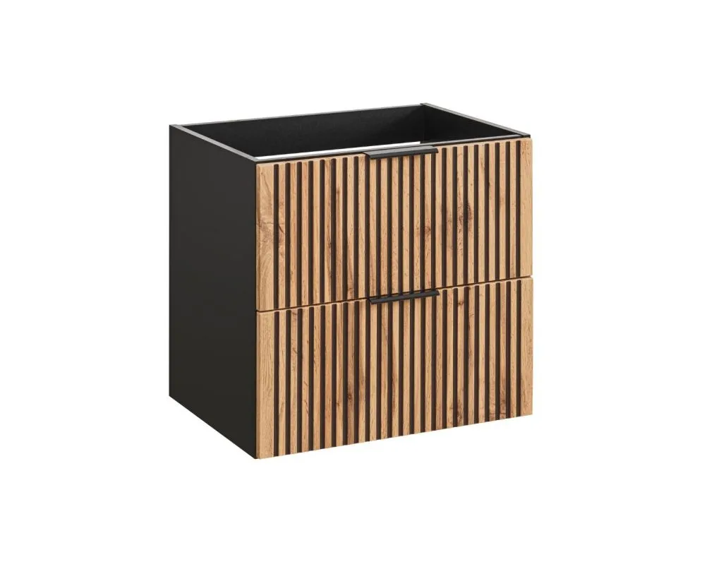 Szafka pod umywalkę BLACK WOTAN 82 60cm czarna/dąb ryflowane fronty I sklep meblowy MIRAT. styl LOFT, RYFLOWANY
