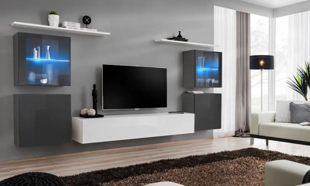 Meblościanka SWITCH XIV z przeszklonymi podświetlanymi witrynami | MIRAT. w stylu  kolekcja SWITCH