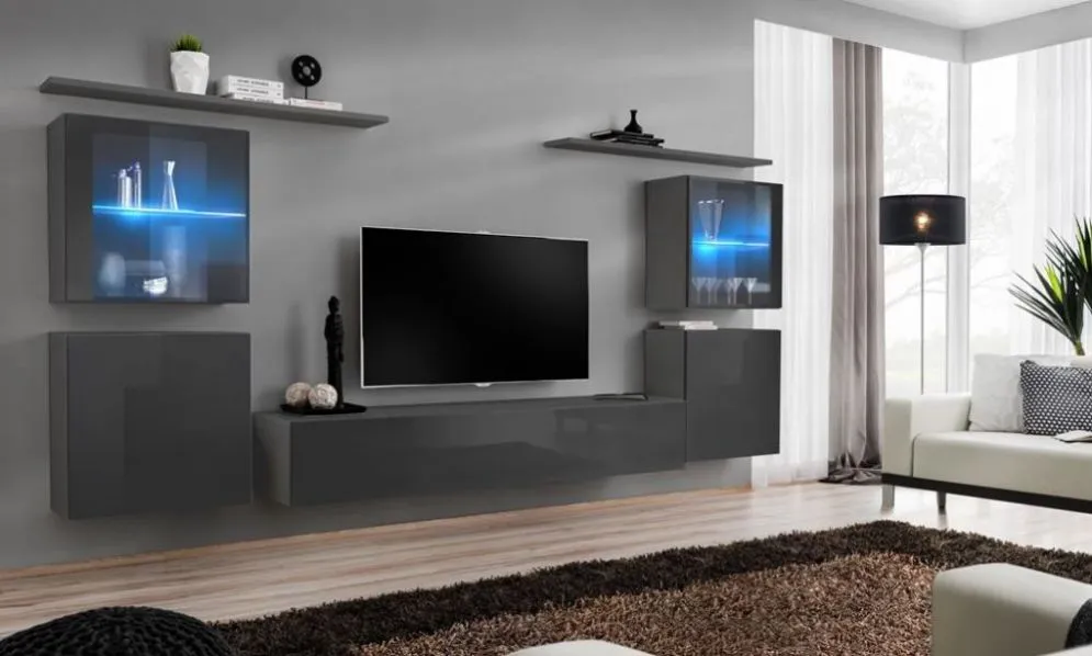 Meblościanka SWITCH XIV z przeszklonymi podświetlanymi witrynami | MIRAT. w stylu  kolekcja SWITCH